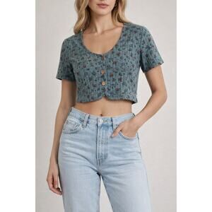 Y2K Babydoll Blouse Medium Green Whimsy Forest Fairy Grunge 90s vintage Cottage